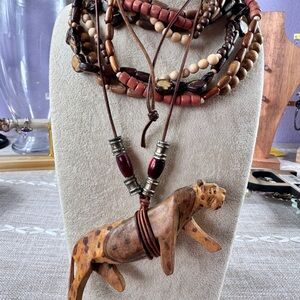 Handcrafted Wooden Lion Sculpture & Wood beads